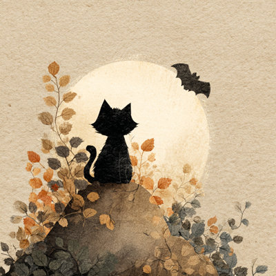 «Curious Cat Under Full Moon», art mural sur toile tendue
