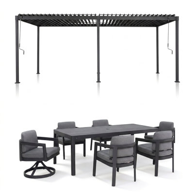 80S Louvered Pergola & 7-Piece Dining Set — Complete Outdoor Living Bundle