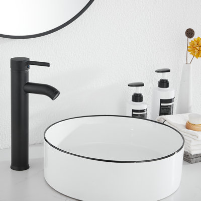 6688H-Single-Handle One Hole Bathroom Vessel Sink With Drain Assemly
