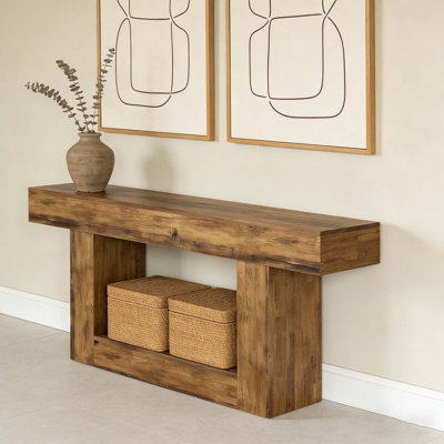 Console de 63 po en bois, table d'entrée à 2 niveaux