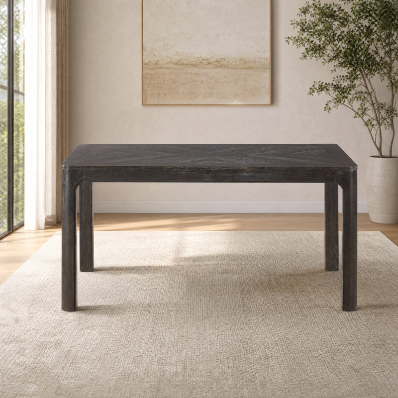 Rectangular Dining Table With Parquet-Style Top And Rounded Corners, Espresso