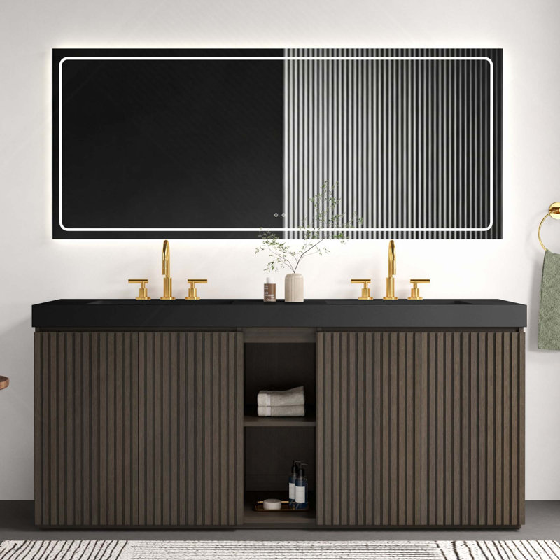 Grand meuble-lavabo autoportant 72 po avec lavabo 72 po pour salle de bain moderne, lavabo une pièce sans drain ni robinet