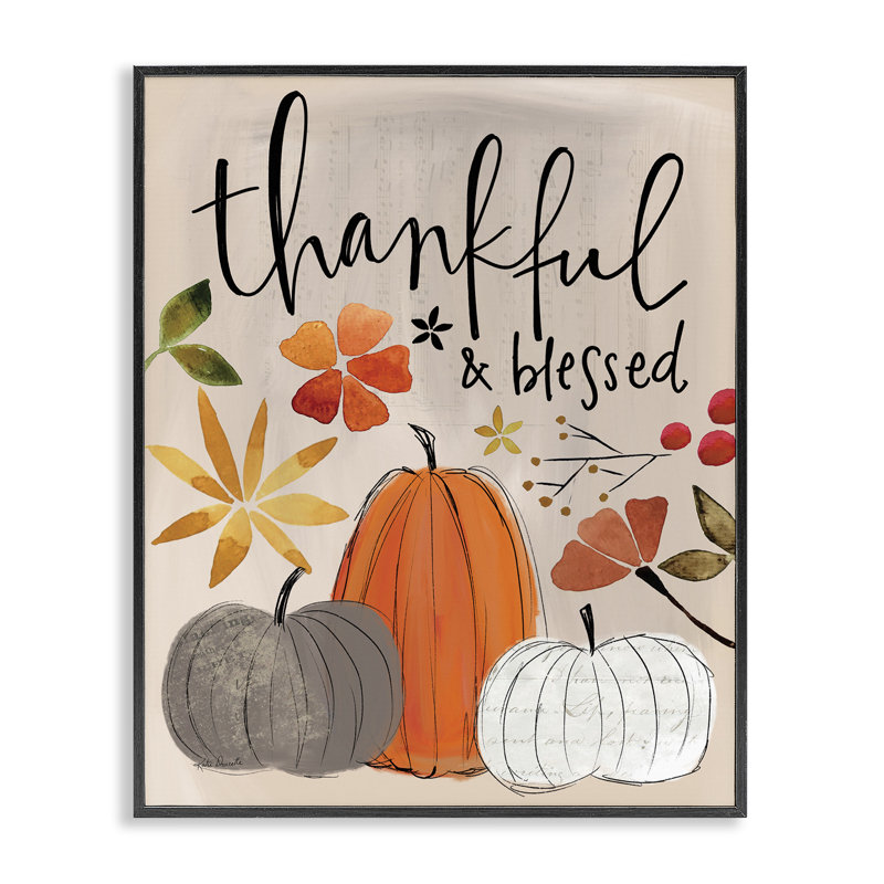 «Thankful & Blessed Pumpkins», art de la giclée encadrée par Katie Doucette, Giclée encadrée noir minuit, H 30 po x l 24 po