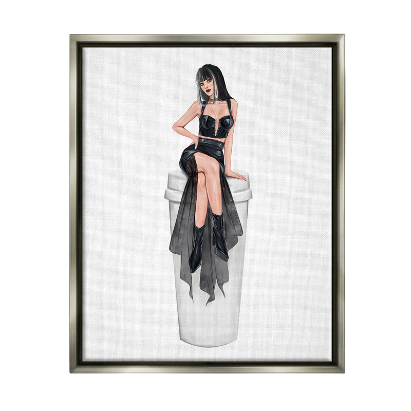 «Fashionable Woman Glam Coffee Cup» par Ziwei Li - impression, H 21 po x l 17 po x P 1,7 po, Cadre flottant gris lustré