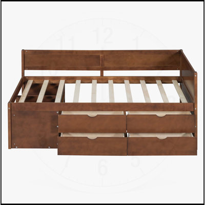 Lit de jour pleine grandeur avec tiroirs et tablettes, mobilier en noyer, peu encombrant et élégant pour les maisons modernes