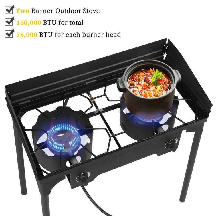 2 Burner Outdoor Camping Stove Portable Propane Gas Burners for Camping  Cooking, 150,000 BTU High Pressure Cast Iron Outdoor Camping Burner with  CSA