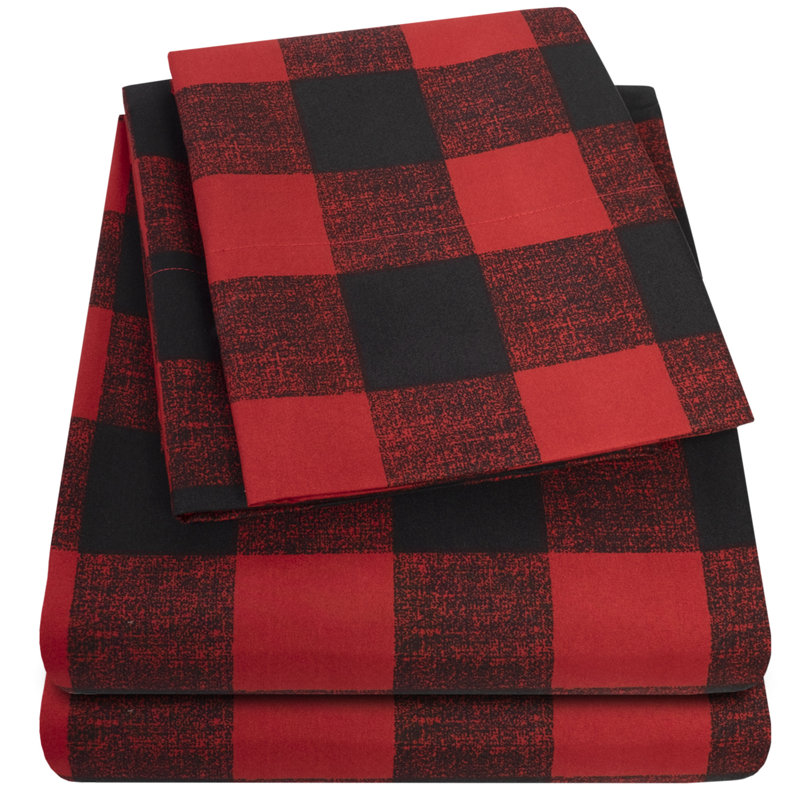 Buffalo Plaid Printed Microfiber Sheet Set, King
