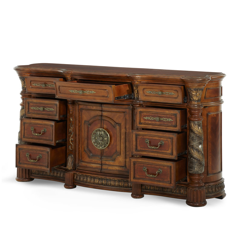 Villa Valencia 76" Wood Dresser with Drawers and Cabinets