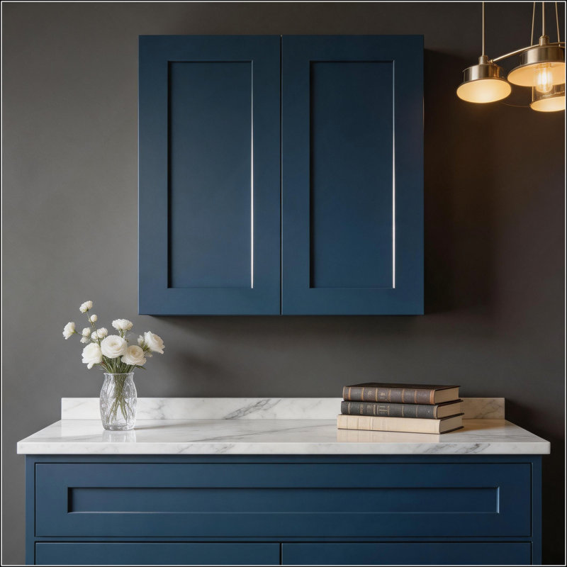 Armoire murale durable bleu marine Shaker avec tablettes réglables pour un rangement polyvalent dans la cuisine, la salle de bain et plus encore