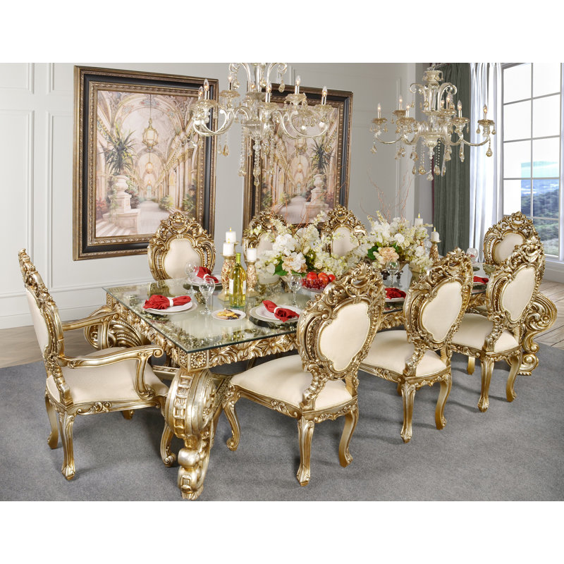 Glass Top Solid Wood Base Dining Table