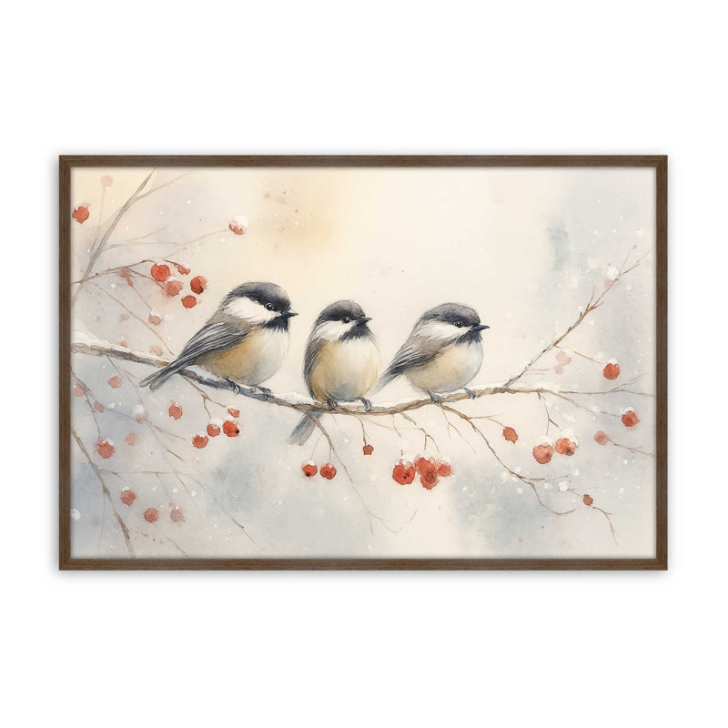 «Three Winter Songbirds», reproduction d'art, Noyer, 8 po x 10 po