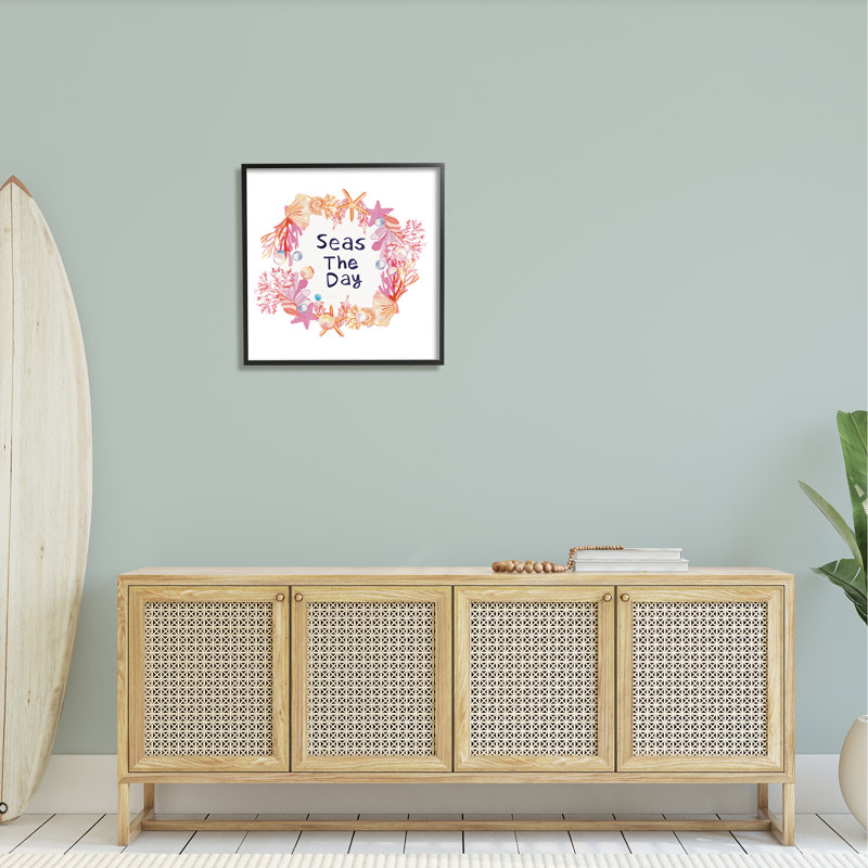«Life Better At Beach» rayé nautique-ao-784, H 24 po x l 24 po x P 1,5 po, Giclée encadrée noir minuit