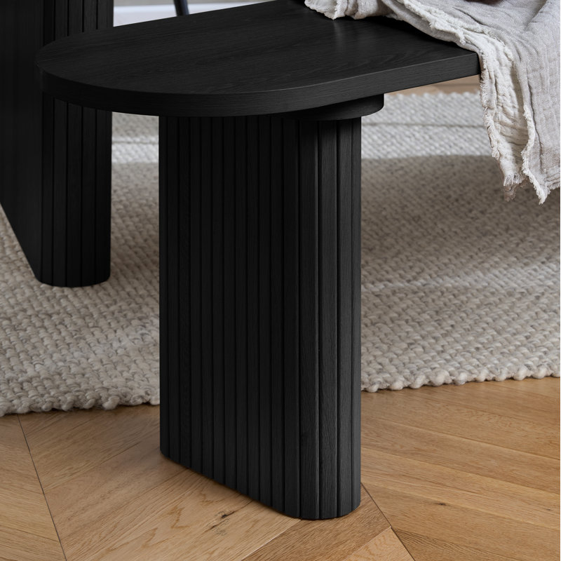 Axel Oval Fluted Dining Table With 2 Fabric Chairs 1 Bench, Gray/Black, Black, Black