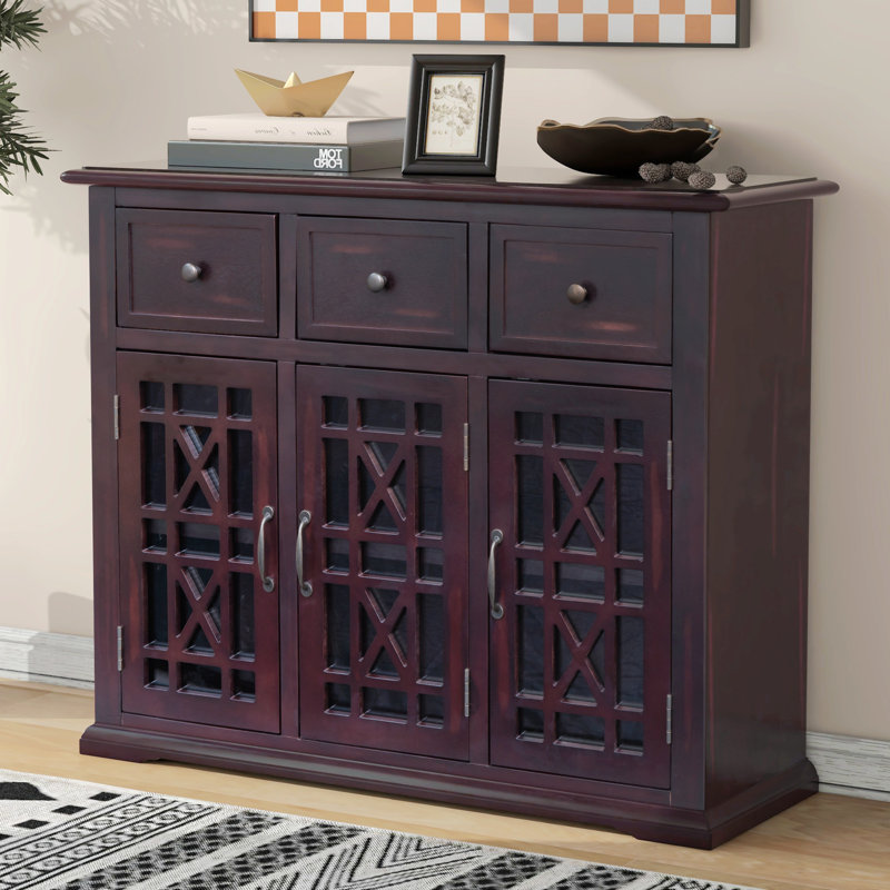 Armoire d'appoint vintage à 3 portes, armoire d'entrée et console Zohe, Vin rouge