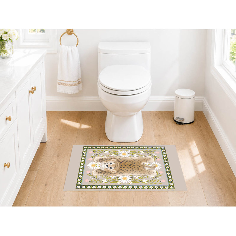 Tapis de toilette rectangulaire absorbant et antidérapant Lil Lying Leopard Flowers, 24" W x 17" L, Taupe