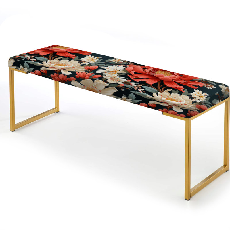 Coral Earthy Tones Dahlia Flowers - Floral Upholstered Gold Bench