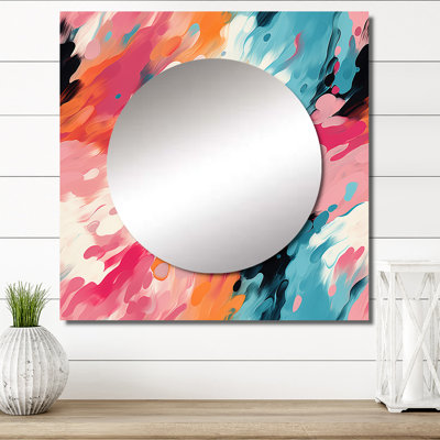 Multicolore Feather Fury II - grand miroir carré moderne pour décoration murale