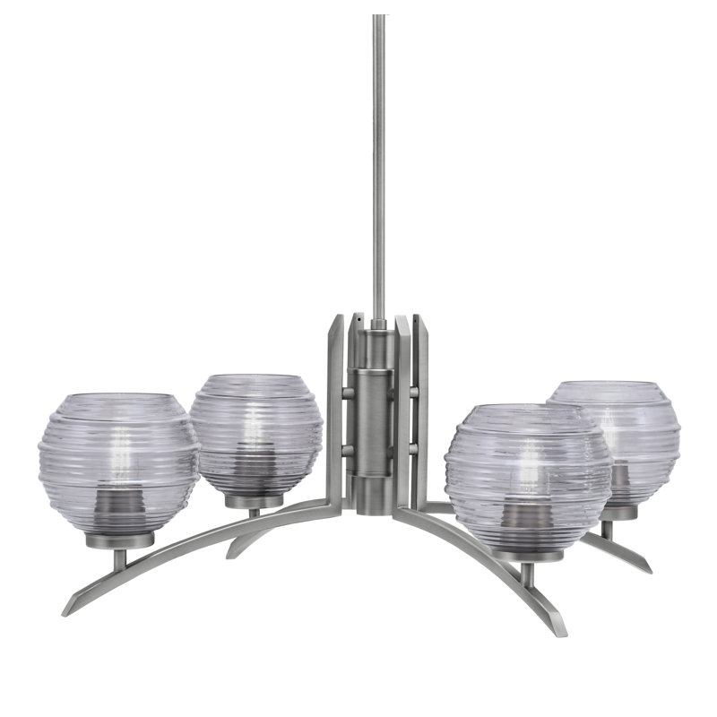 Lustre lumineux en verre nervuré fumée de 6 po, H 58,25 po x l 27,5 po x P 27,5 po, Graphite, 4