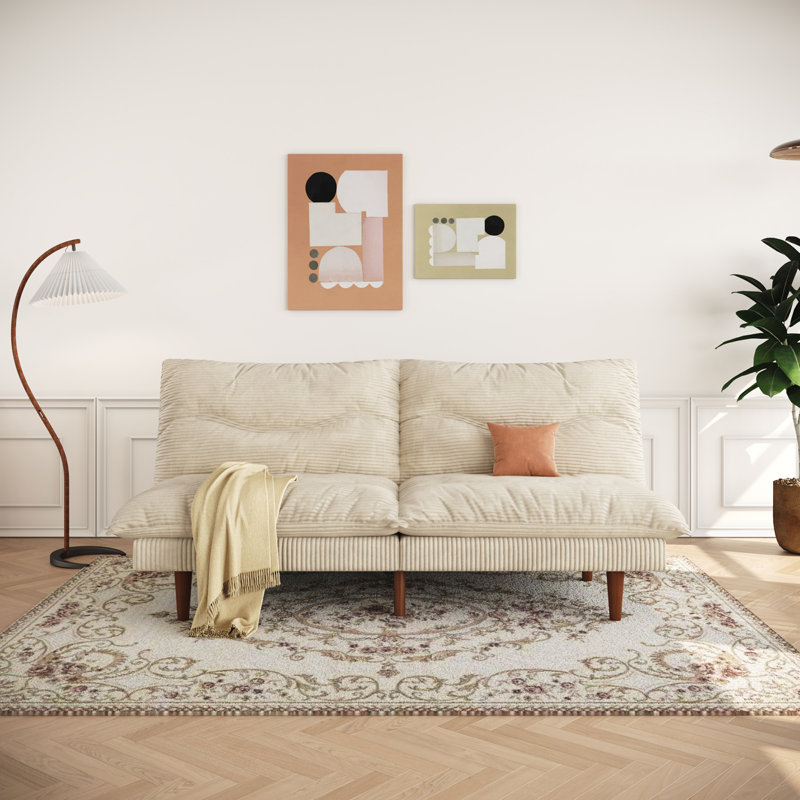 71" Convertible Corduroy Futons Sofa Folding Reclining Sleeper Sofa, Beige Corduroy