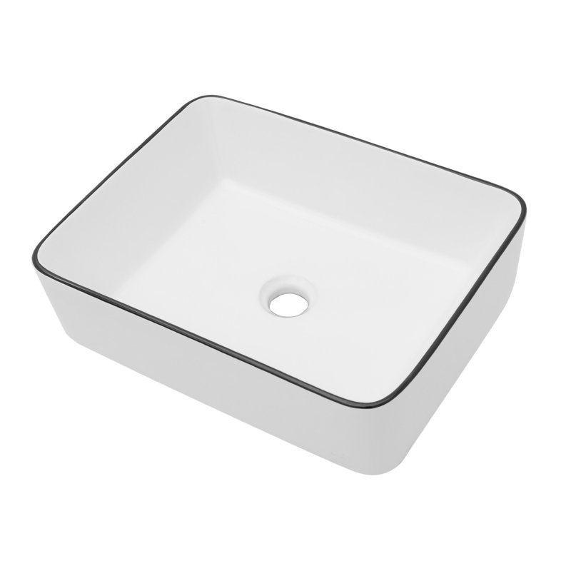 Modern Ceramic Rectangular Vessel Sink 16X12 Inch - For A Beautiful Bathroom Generous Design For Bathrooms, Black