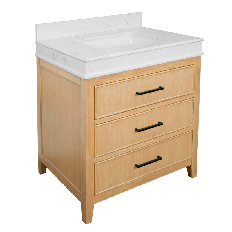 Bayla 30'' Single Bathroom Vanity with Engineered Stone Top, Blonde