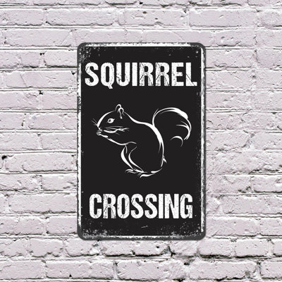 Vintage Style Squirrel Crossing Farm 13 Inch x 20 Inch Plastic Sign