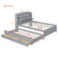 Lit plateforme double en bois avec lit gigogne et tête de lit à DEL avec tiroirs, gris-216297917-216297919