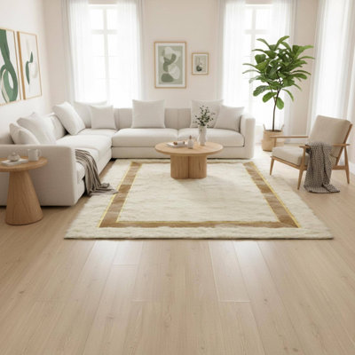 White And Gold Plush Rug, Tuscan Style Luxury Area Rug