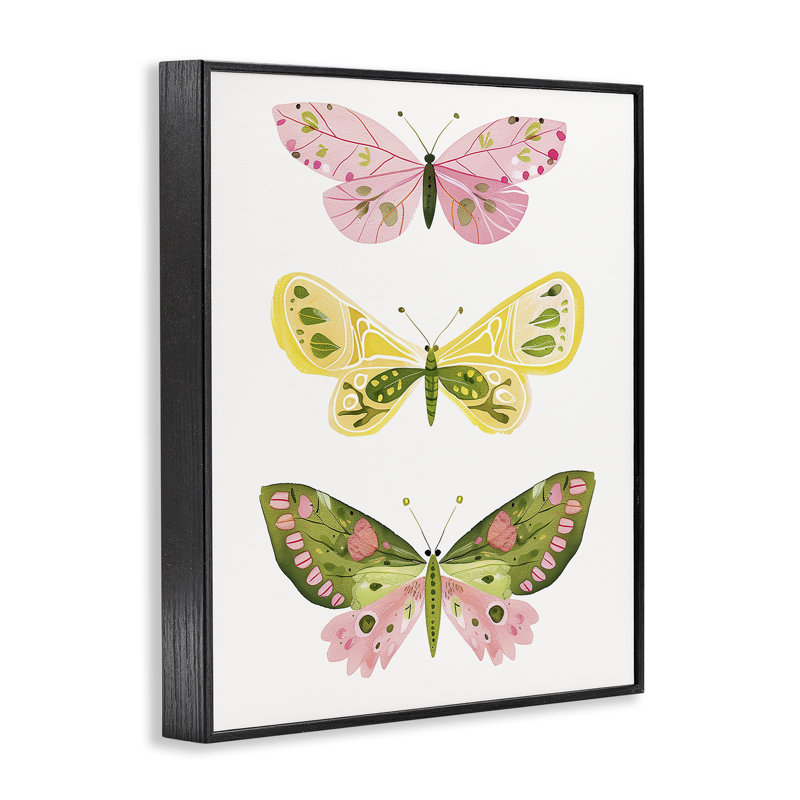  Trio de papillons pastel par estampe numérique par LSR Design Studio, H 14 po x l 11 po, Giclée encadrée noir minuit