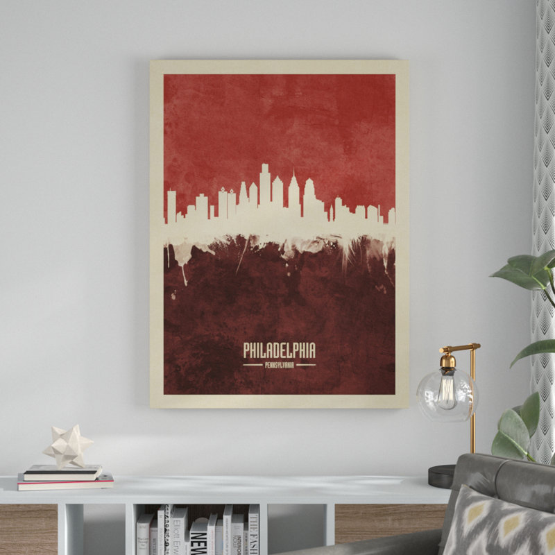 «Philadelphia Pennsylvania Skyline Red II», impression sur toile tendue, H 19 po x l 14 po x P 2 po