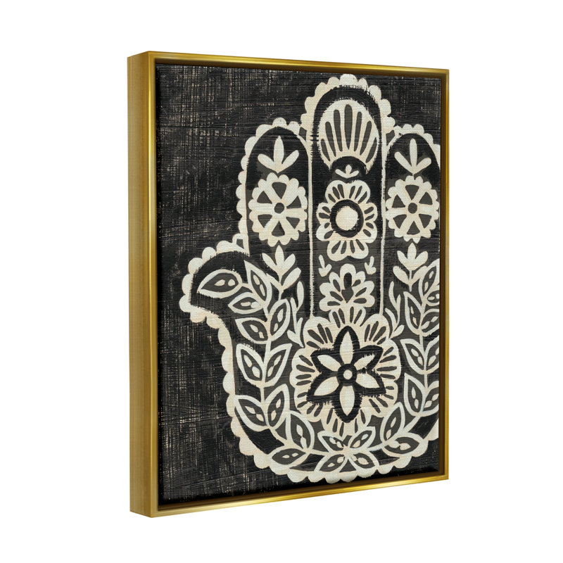 Art mural sur toile Hamsa par Chariklia Zarris, H 21 po x l 17 po x P 1,7 po, Cadre flottant métallique doré