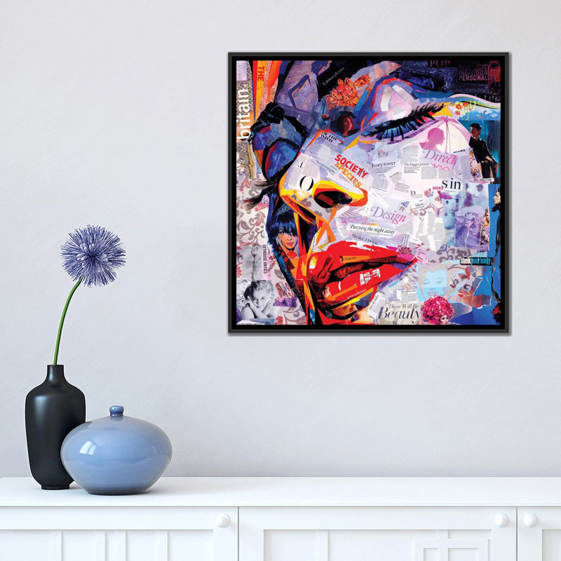 « society », impression sur toile, H 18 po x l 18 po x P 1,5 po, Toile avec cadre noir, Pas de tapis