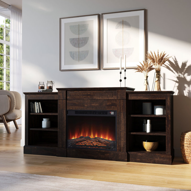  Bonhill 65.93'' Entertainment Center W/ Storage Credenza with Electric Fireplace, Brown