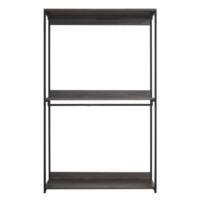 Portemanteaux modulaire autoportant Gin, 3 tablettes gris rustique, 2 tringles de suspension, noir