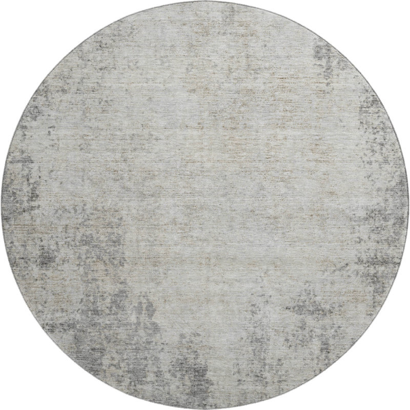 Premium Machine Washable Prisco Gray Rug, Round 8'