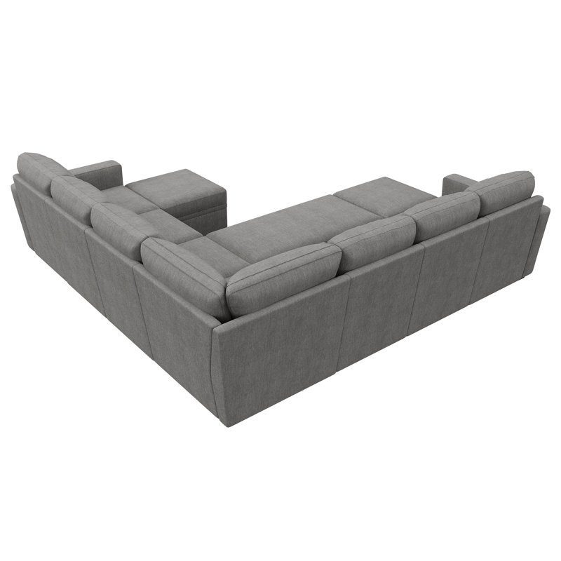 Canapé-lit modulaire avec repose-pieds Caren, Mélange de polyester gris