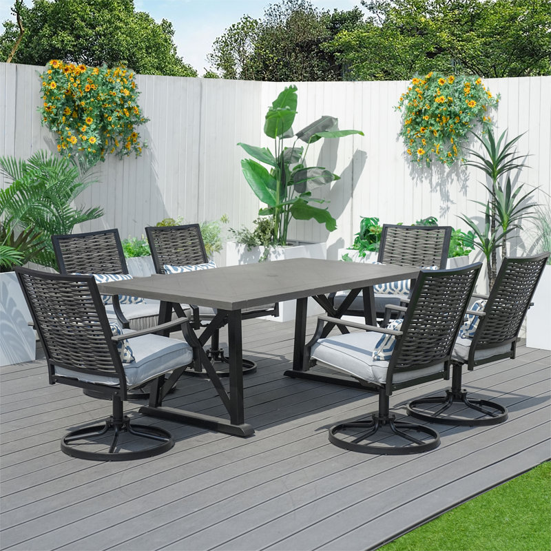 Kasiyah 6 - Person Patio Dining Set Umbrella Hole Included Rectangular Table with Cushions Included