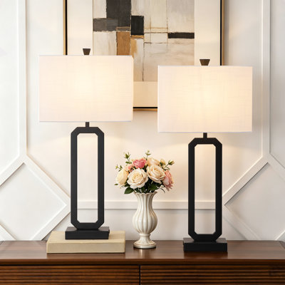 28.5"H Nightstand Metal Table Lamps with Left & Right Symmetric USB,USB-C Ports,&AC-outlet,and Heavy Base
