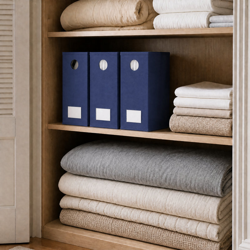 6 Pack Bed Sheet Organizers and Storage, Foldable Linen Closet Organizer with Window for Queen and King Size Bedding, Blue