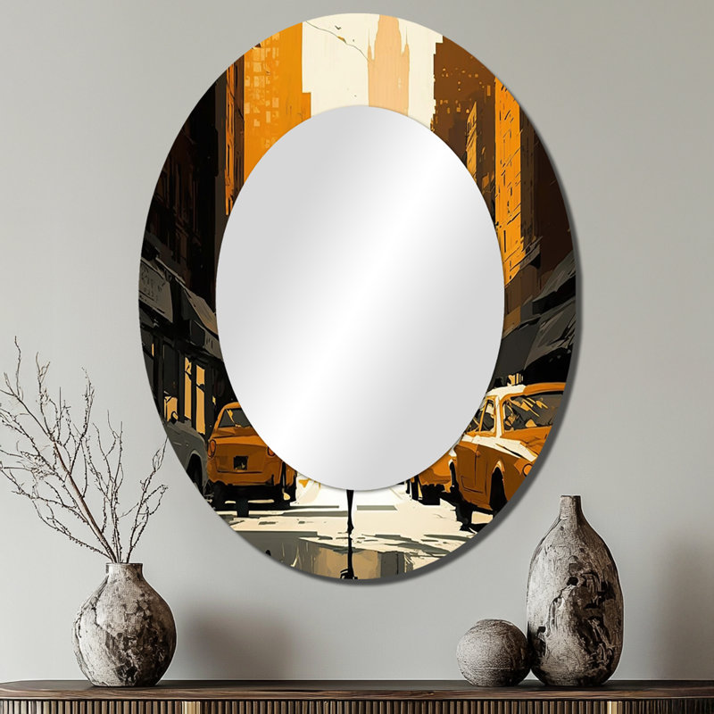 Young And Stylish In New ORk - Cream Modern Oval Wall Mirror, 40" x 30"