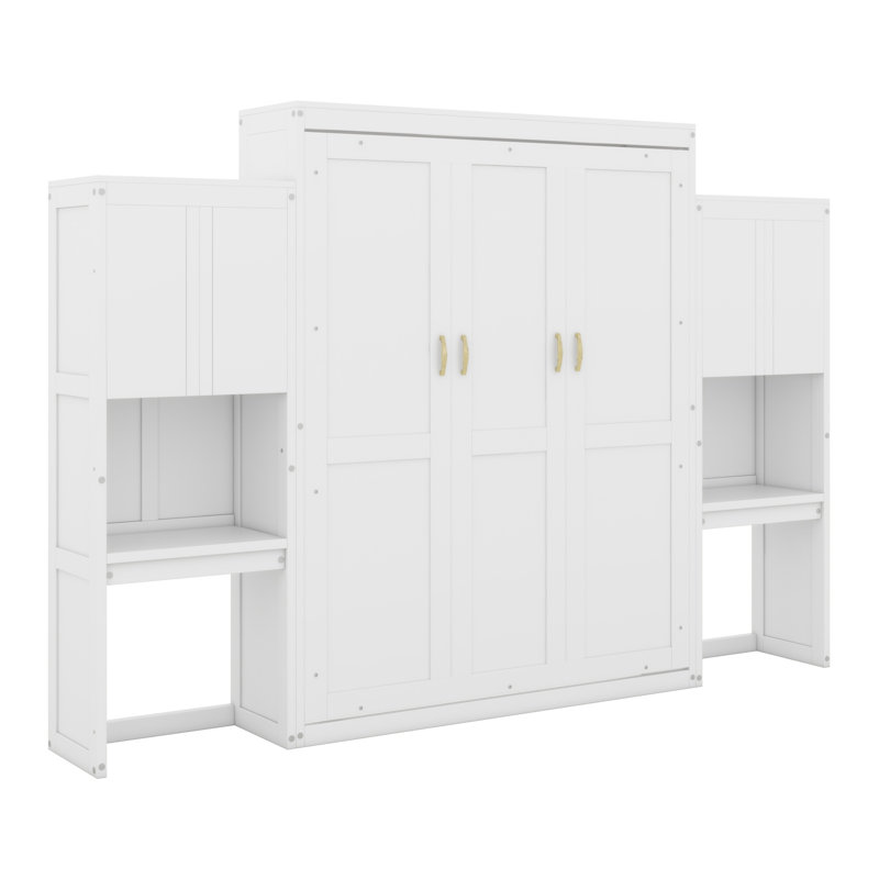 Murphy Bed With Desk, Vanity And Cabinets, White