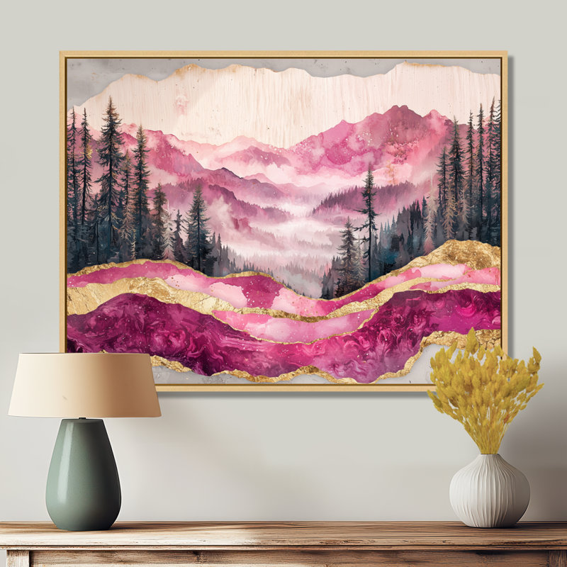Ruby Crystal Lake Into The Pine Forest I - lac, art mural, H 34 po x l 44 po, Floater Framed, Natural