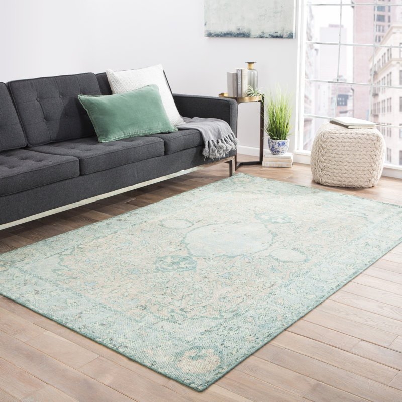 Hand Knotted Wool Oriental Area Rug in Green/Beige/Gray, Rectangle 6' x 9'