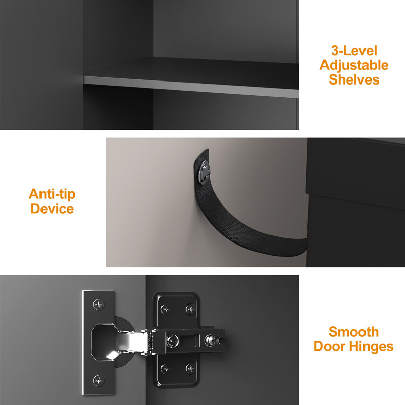 Sideboard Cabinet With 4 Doors, Black