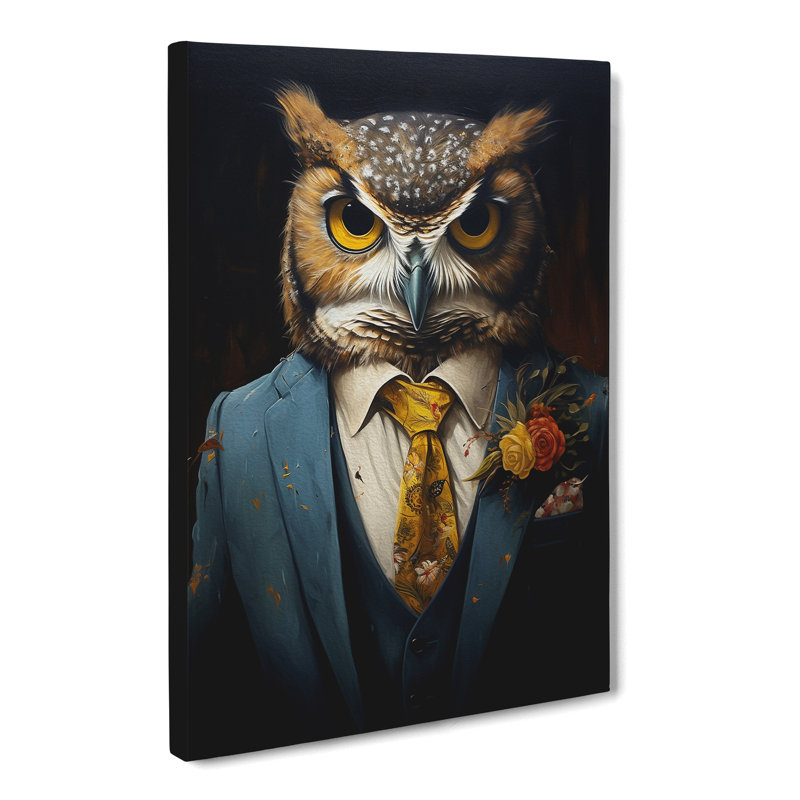 Owl In A Suit Painting No.2 - Wrapped Canvas, 60cm H x 40cm W x 3cm D