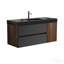 Meuble-lavabo 48 po en noyer avec lavabo en quartz noir mat et tiroirs noirs et une porte, meuble-lavabo mural flottant pour salle de bain moderne, lavabo noir mat, pré-assemblé-130076499