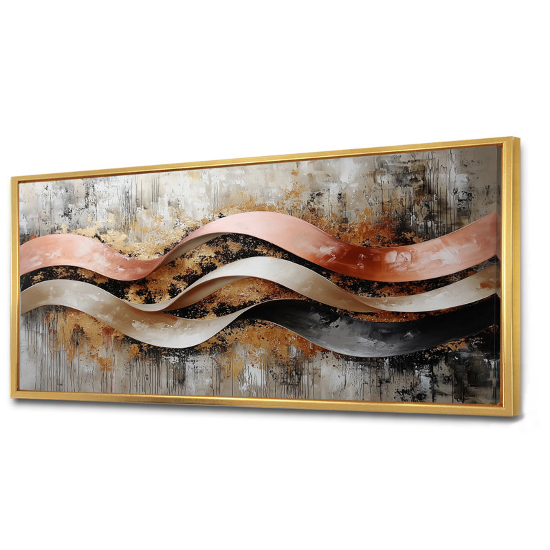 Nwamaka - Abstract Wall Art, H 28 po x l 60 po, Impression encadrée flottante, Or