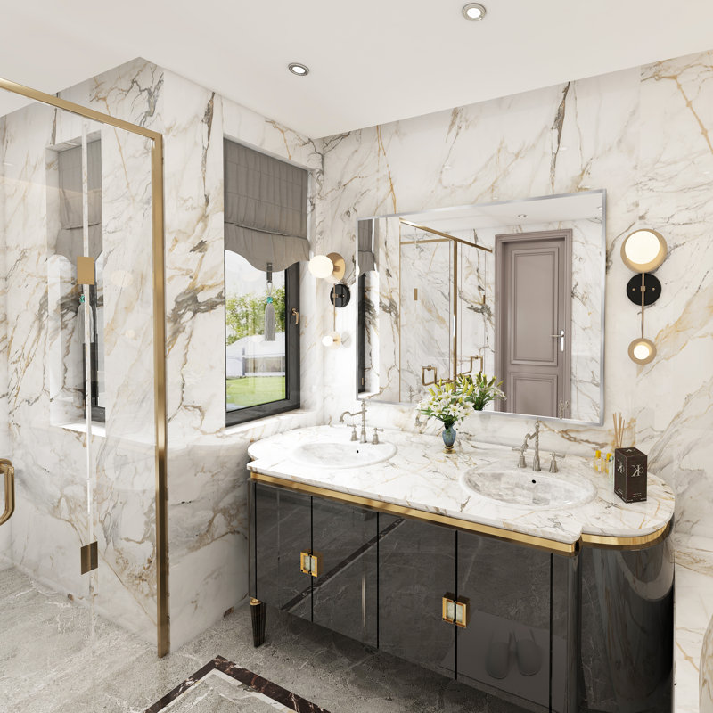 Sartori Aluminum Framed Rectangular Vanity Wall Mounted Mirror, Brushed Nickel, 36" x 48"