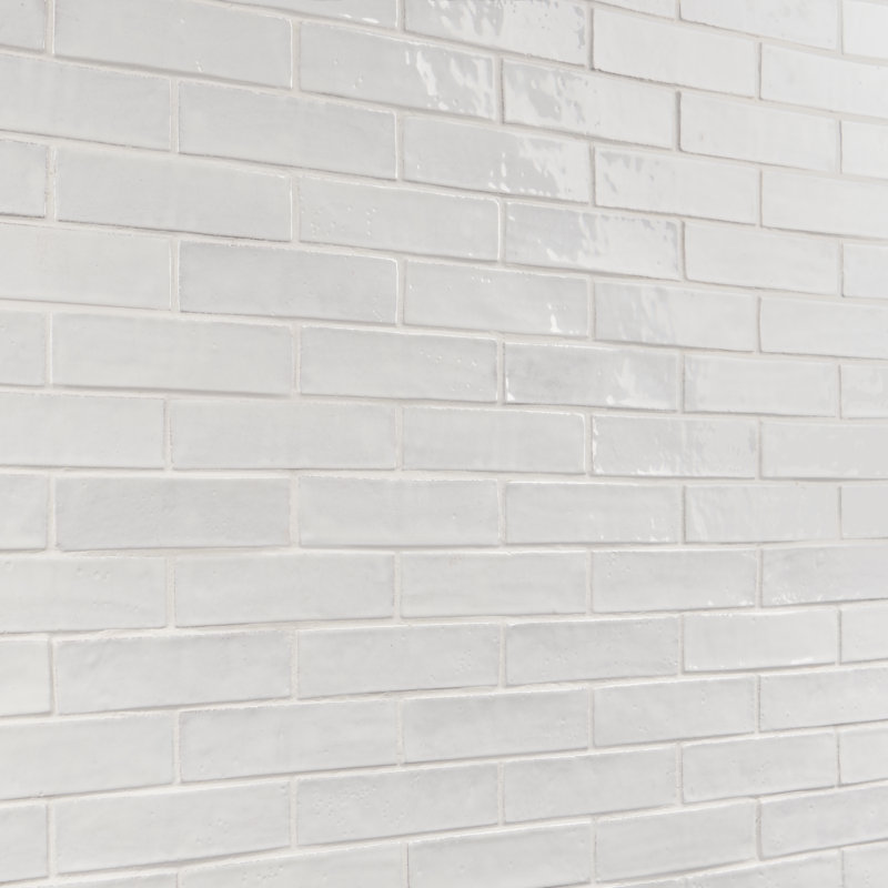 Orion 2" x 8" Ceramic Metal Look Subway Wall & Floor Tile, White