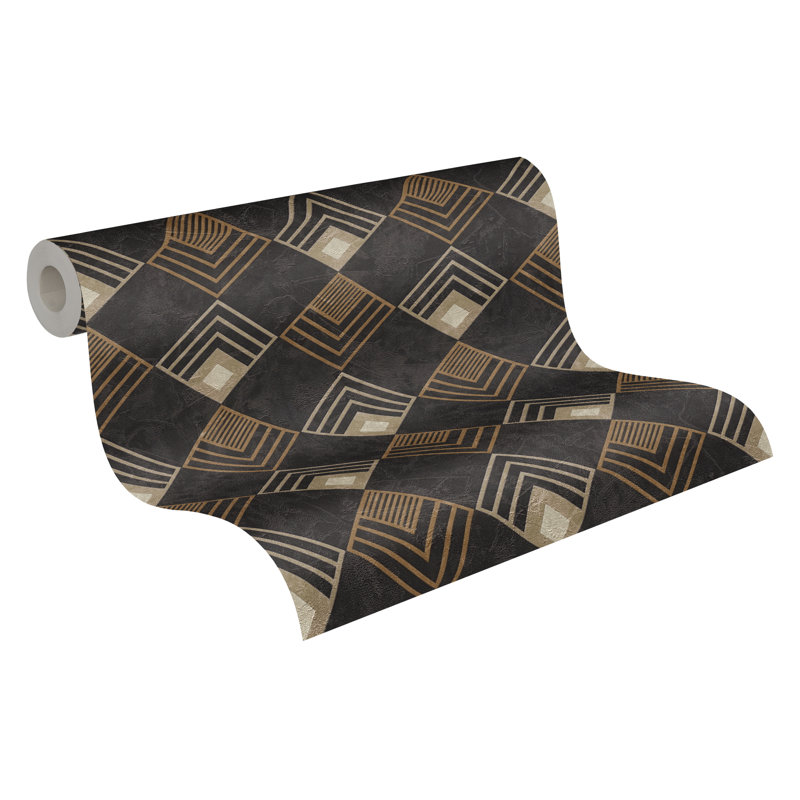 Mariano 10.05m x 53cm Semi-Gloss Peel & Stick Wallpaper Roll, Anthracite/Cream/Beige